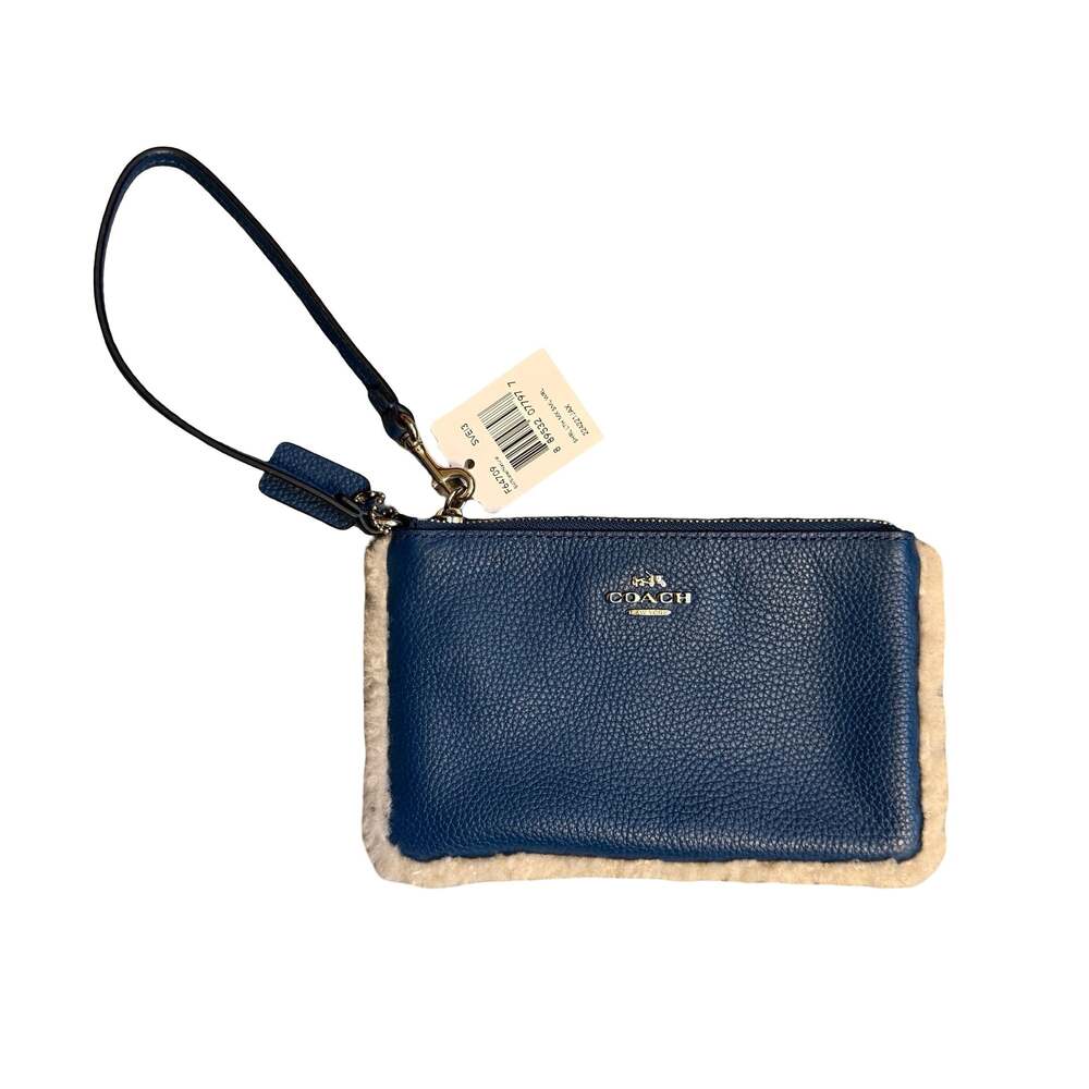 Coach F64709 Shearling Leather Small Wristlet in Blue
